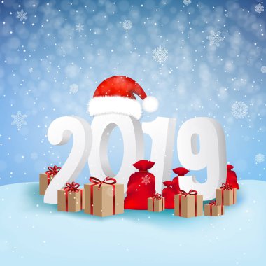 2019 Mutlu Yıllar Geçmiş Kartı Gradyan Örgü, Vektör İllüstrasyonu