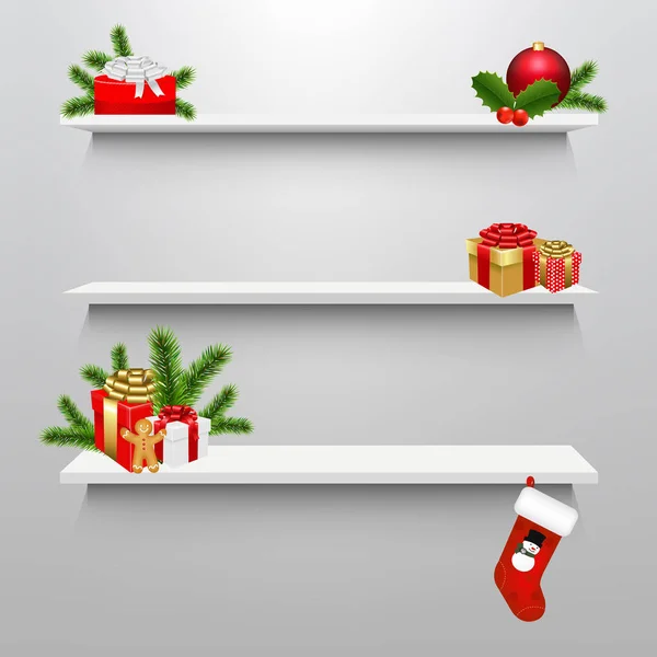 Empty Shelves Christmas Gift Box Gradient Mesh Vector Illustration — Stock Vector