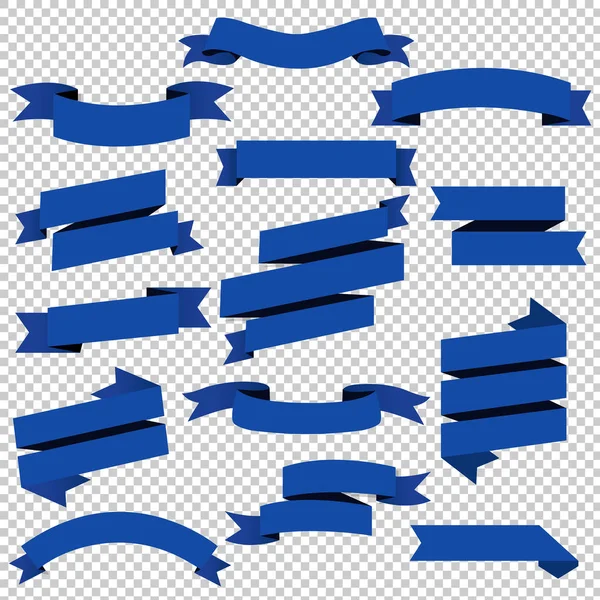 Blue Web Ribbon Set Transparent Background Vector Illustration — 스톡 벡터