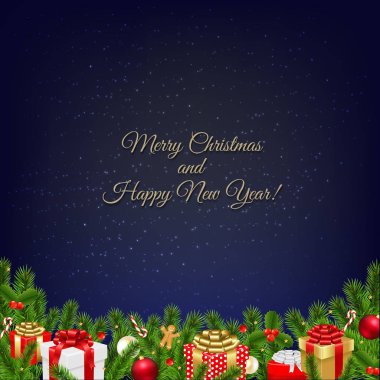 Gradyan Ağlı Noel Retro Kartpostalı, Vektör İllüstrasyonu