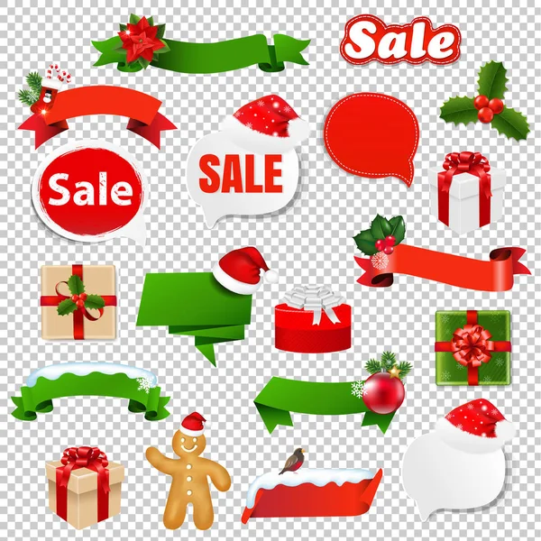 Conjunto Natal Fundo Transparente Com Malha Gradiente Ilustração Vetor — Vetor de Stock