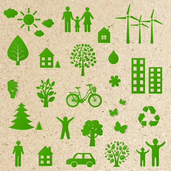 Green Eco Icons Gradient Mesh Vector Illustration — Stock Vector