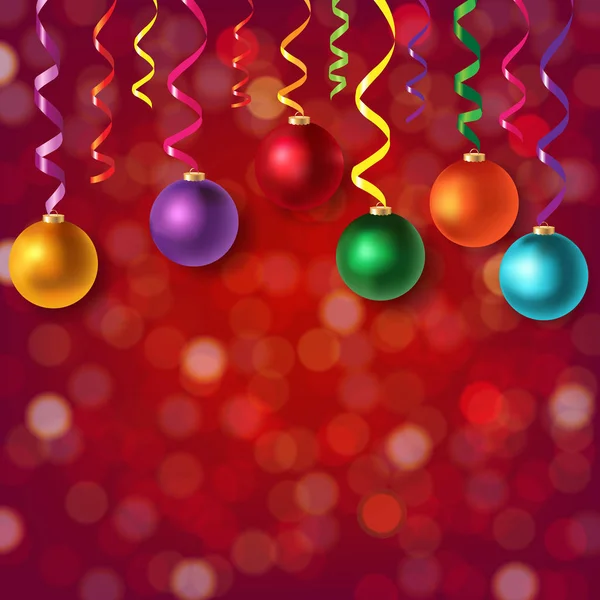 Christmas Postcard With Bokeh And Xmas Balls With Gradient Mesh, Vector Illustration