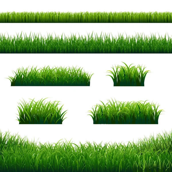 Green Grass Borders Big Set Gradient Mesh Vector Illustration — Stock Vector