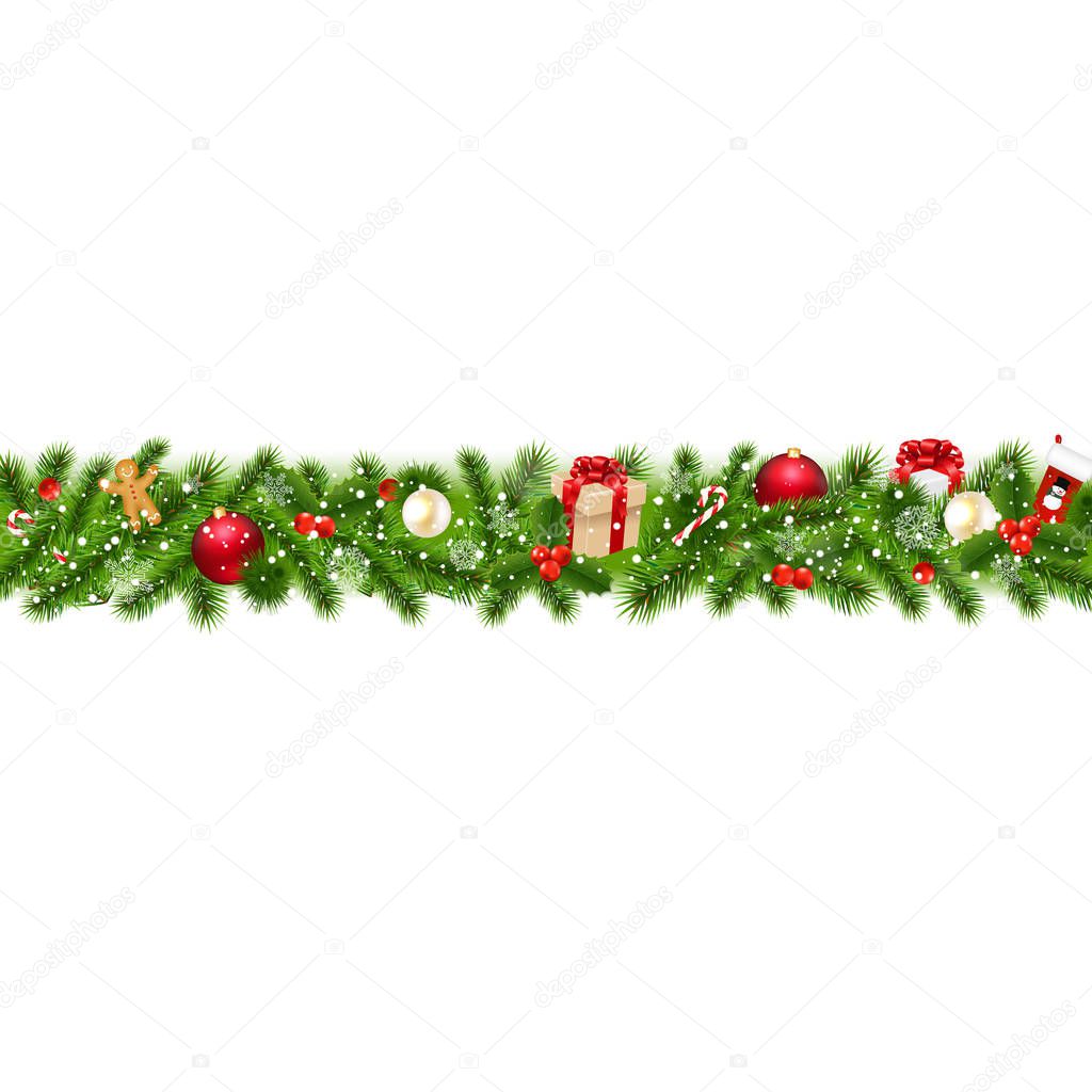 Christmas Border With Gift Box With Gradient Mesh, Vector Illustration