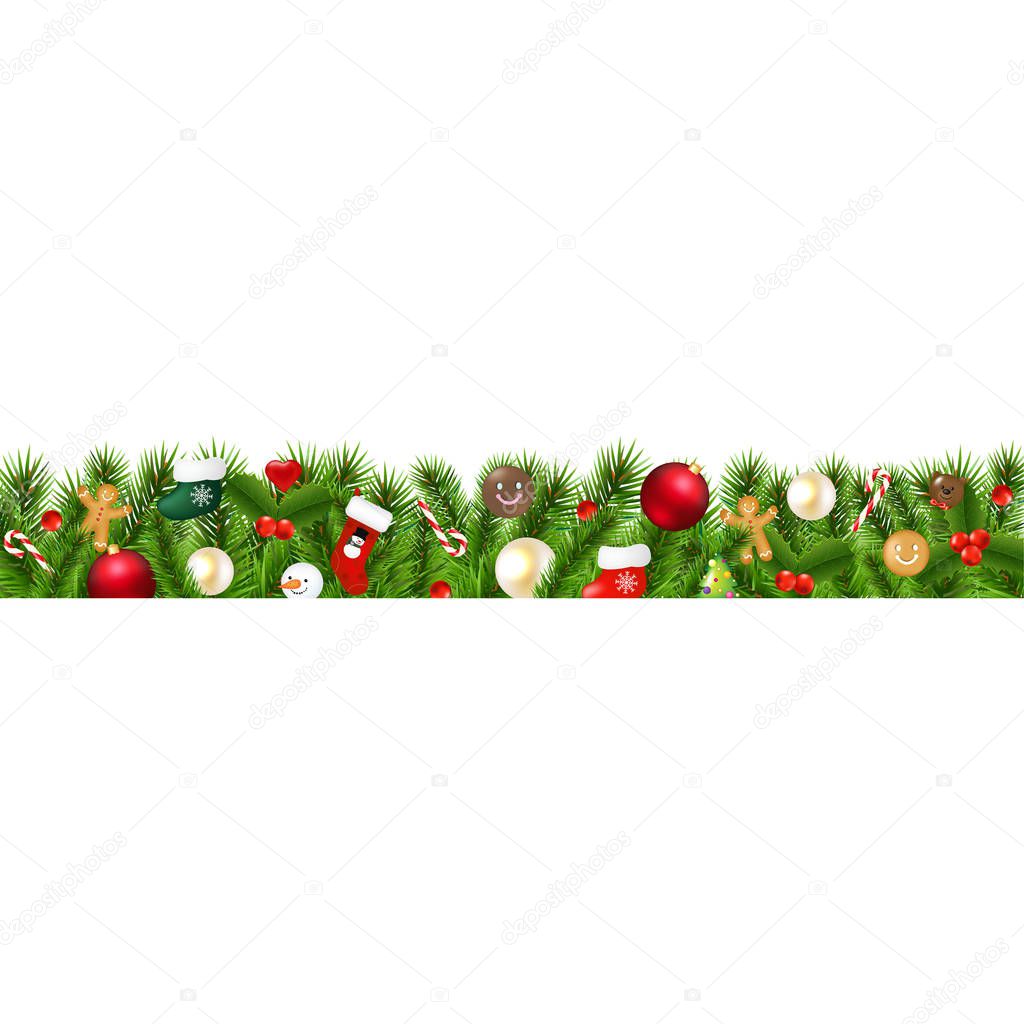 Christmas Border Isolated With Gradient Mesh, Vector Illustration