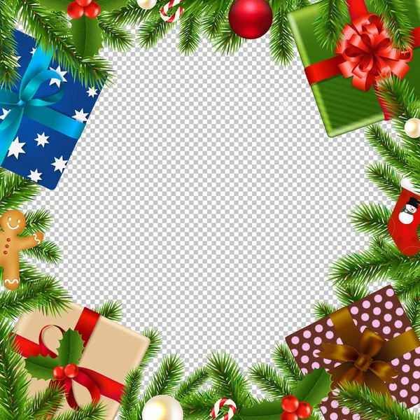 Merry Christmas Border Transparent Background Gradient Mesh Vector Illustration — Stock Vector