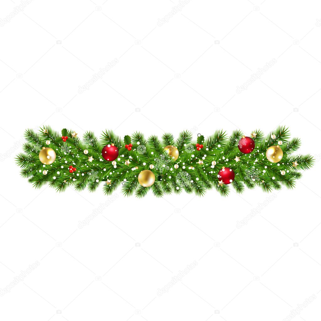 Christmas Garland Isolated Background With Gradient Mesh, Vector Illustration