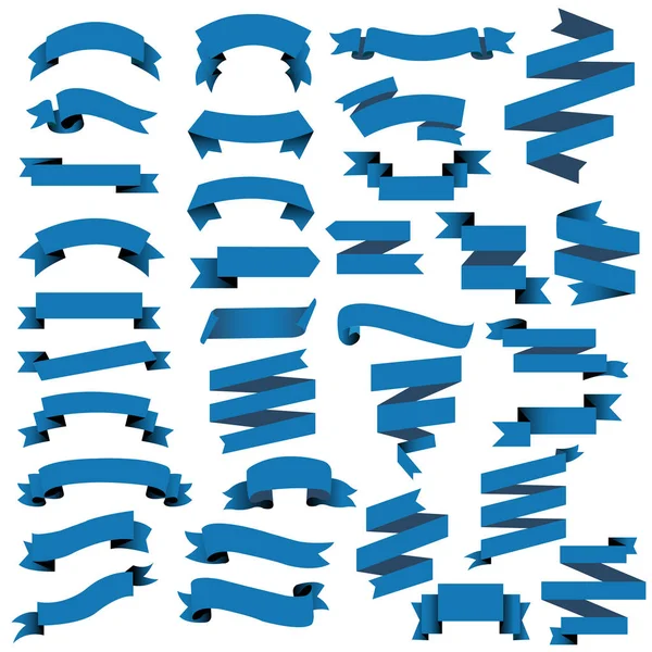 Blue Web Ribbon Big Set Mit Gradientennetz Vektorillustration — Stockvektor