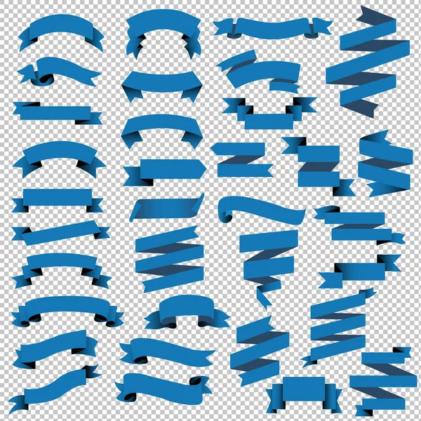 Blue Web Ribbon Big Set Transparenter Hintergrund Mit Gradientennetz Vektorillustration — Stockvektor
