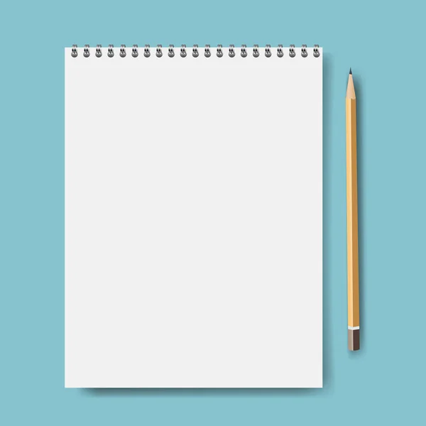鉛筆ミントを背景にしたノートモックアップグラデーションメッシュ ベクトルイラスト — ストックベクタ