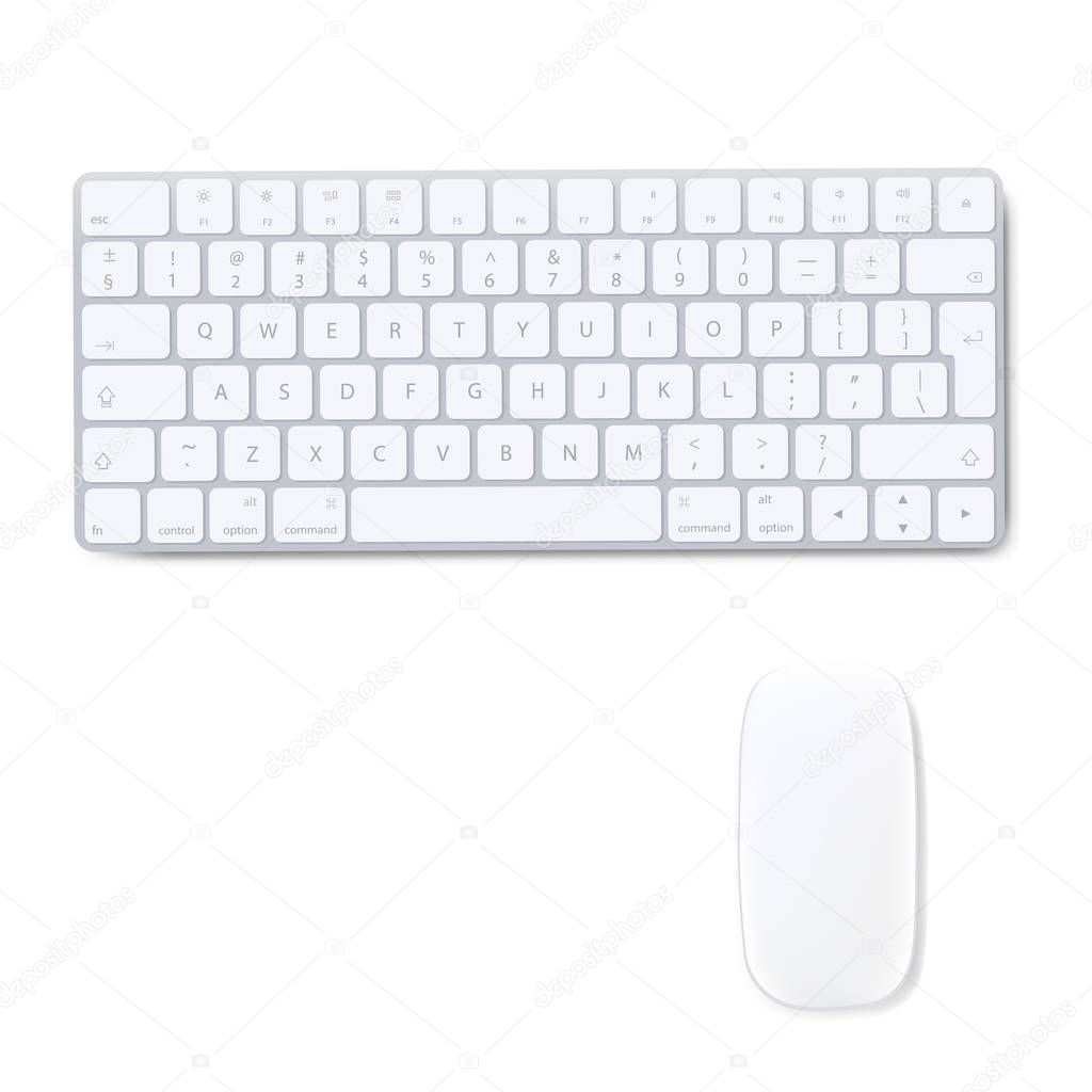 Computer Keyboard With Mouse Isolated Background, Vector Illustration