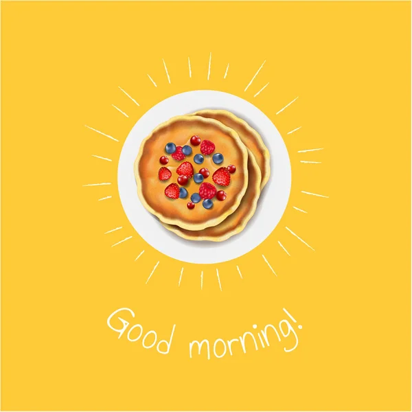 グラデーションメッシュのパンケーキとおはようバナー ベクトルイラスト — ストックベクタ