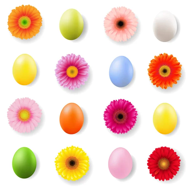 Baner Dzień Wielkanocny Jajkami Gerberami Siateczką Gradientową Ilustracja Wektora — Wektor stockowy