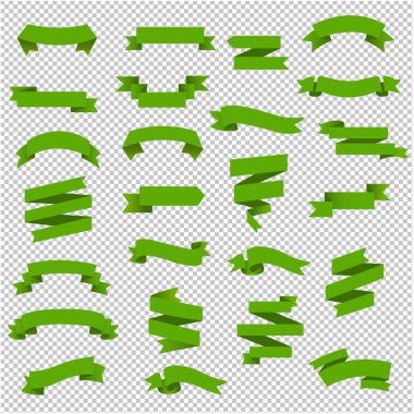 Yeşil Web Kurdelesi Büyük Set Şeffaf arkaplan, Vektör İllüstrasyonu