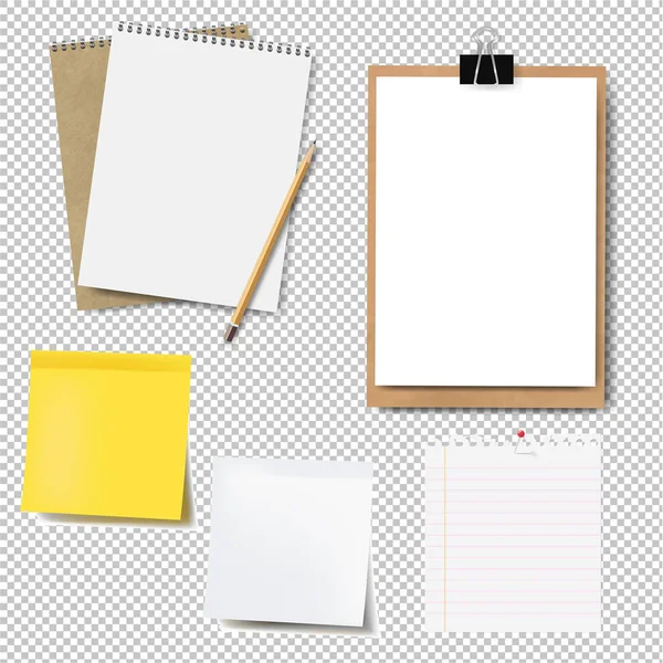 Notebook Mockup Papier Set Geïsoleerde Transparante Achtergrond Met Gradiënt Mesh — Stockvector