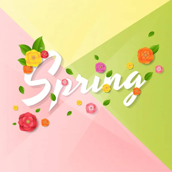 Cartel Primavera Con Flores Con Malla Degradada Ilustración Vectorial — Vector de stock
