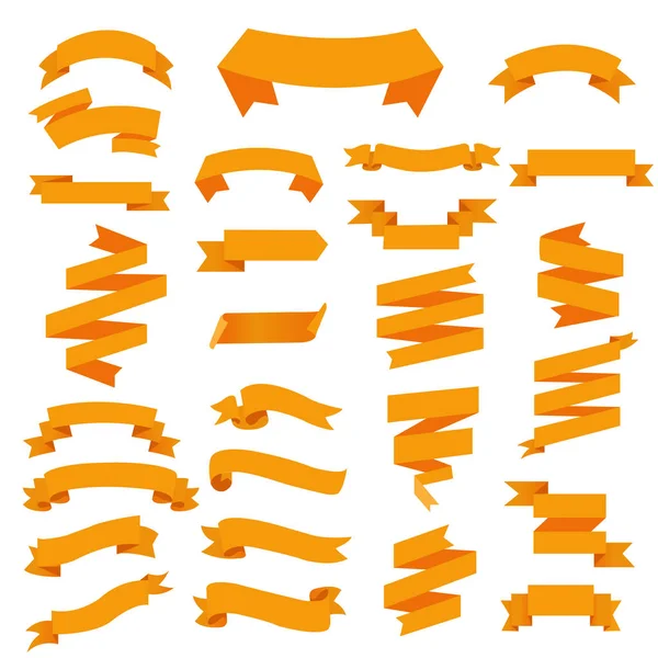 Orange Web Ribbon Big Set Vit Bakgrund Vektor Illustration — Stock vektor
