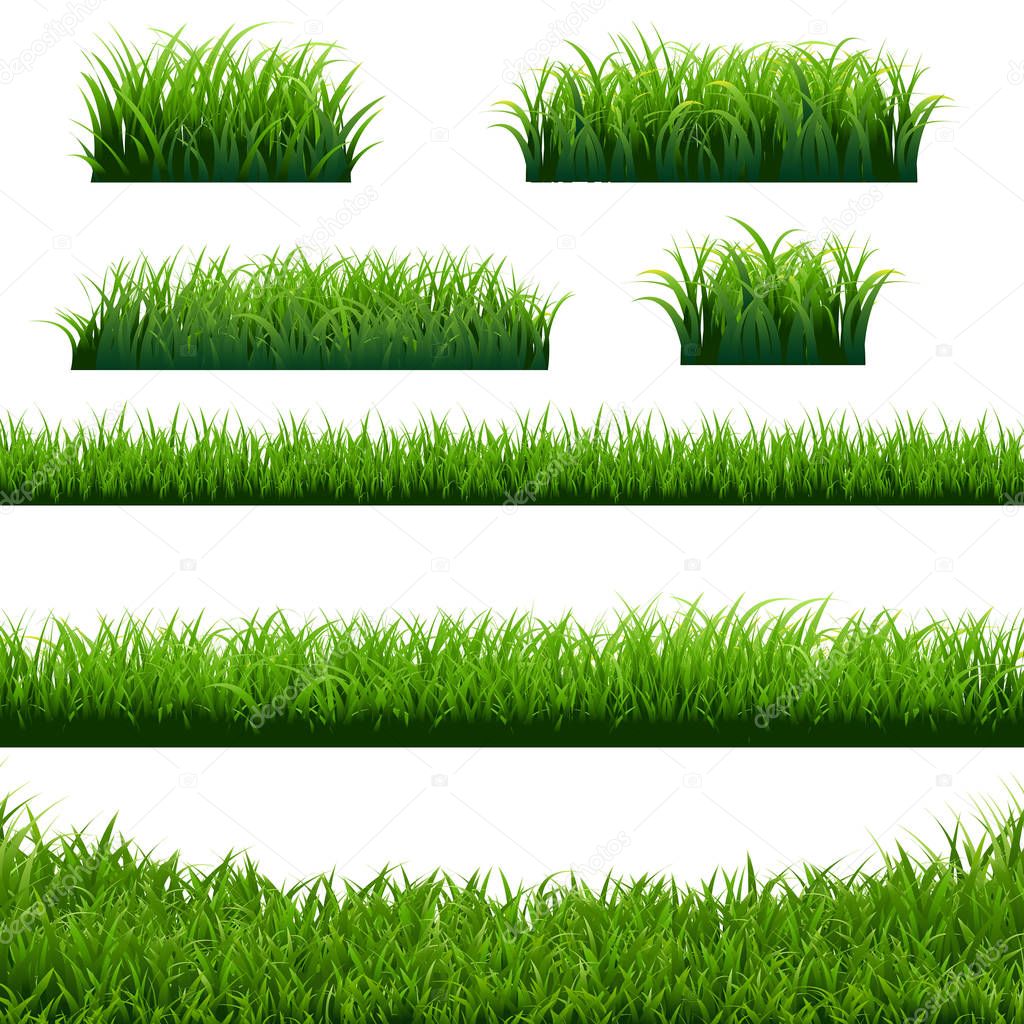 Green Grass Borders Big Set, Vector Illustration