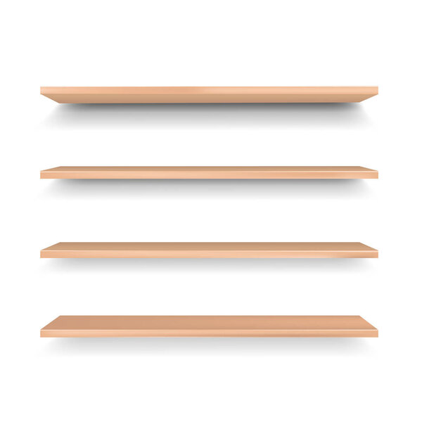 Empty Wooden Shelf Isolated White Background, Vector Illustration