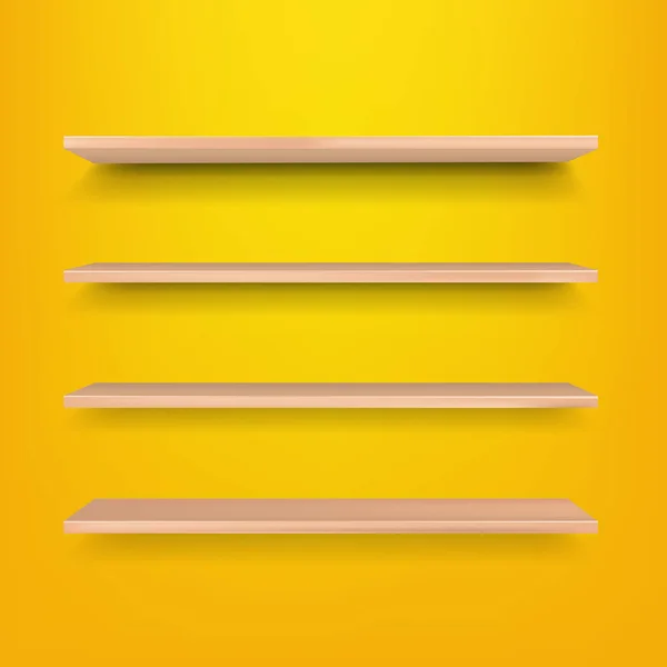 グラデーションメッシュ付き空の木製棚分離黄色の背景 ベクトルイラスト — ストックベクタ