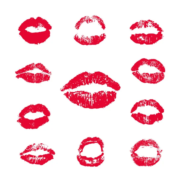 Ensemble Impression Baiser Rouge Lèvres Lèvres Femme Illustration Vectorielle — Image vectorielle