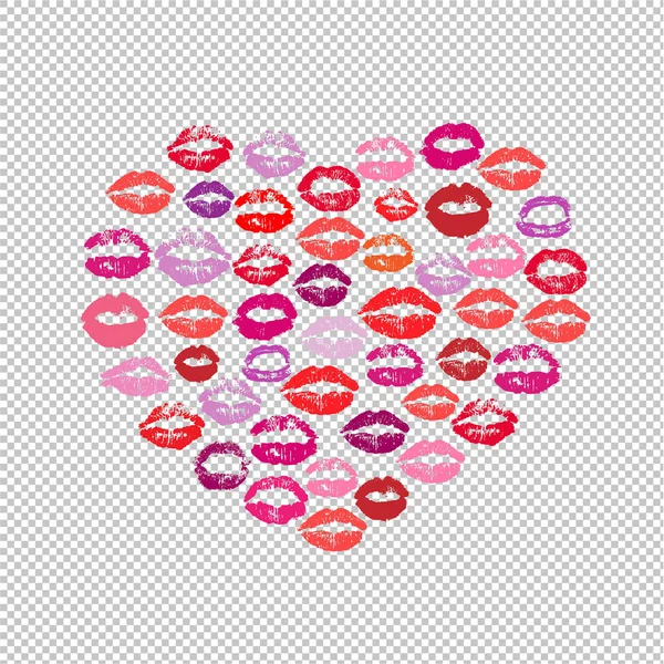 Lipstick Kiss Print Heart Transparent Background Vector Illustration — Stock Vector
