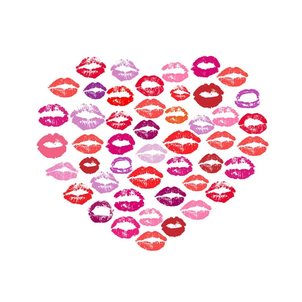 Lipstick Kiss Print Heart White Background Vector Illustration — Stock Vector