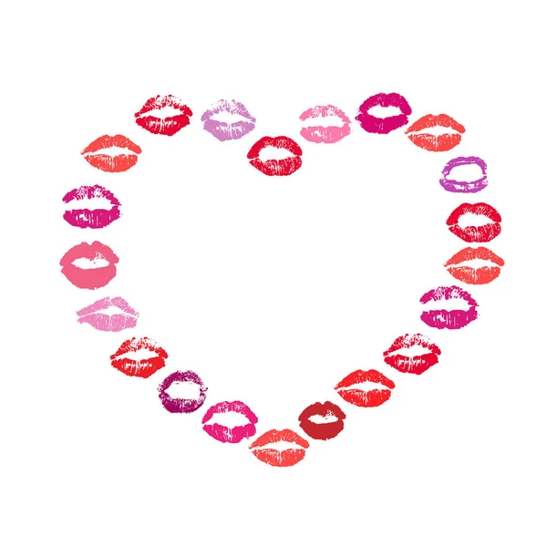 Red Lips Lipstick Kiss Print Set Fundo Branco Ilustração Vetorial — Vetor de Stock