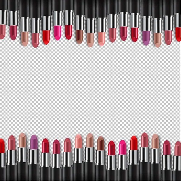 Bunte Lippenstifte Umrahmen Transparenten Hintergrund Mit Gradientennetz Vektorillustration — Stockvektor