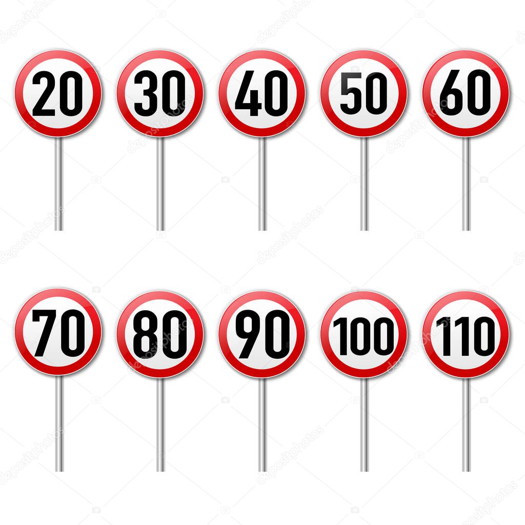 Speed Limit Sign Set isolated, Vector Illustration With Gradient Mesh, Vector Illustration