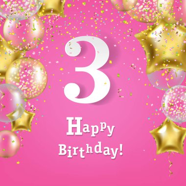 Degrade Örgü, Vektör İllüstrasyon ile Altın Yıldız Balonları ile Birthday Banner