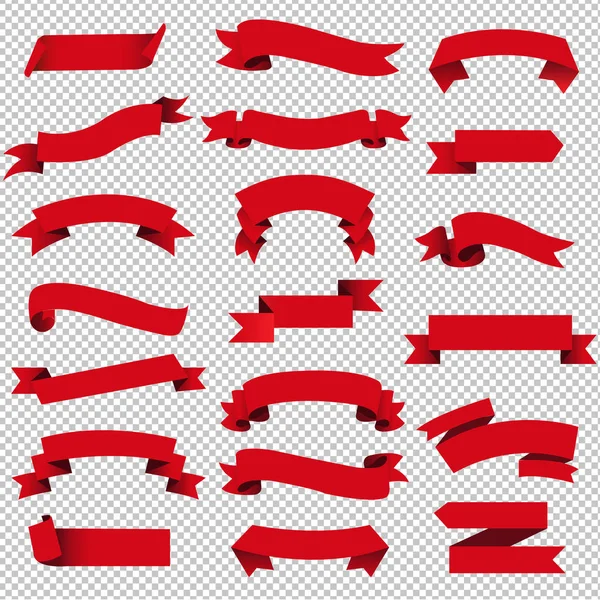 Retro Red Web Ribbon Set Isolato Sfondo Trasparente Illustrazione Vettoriale — Vettoriale Stock