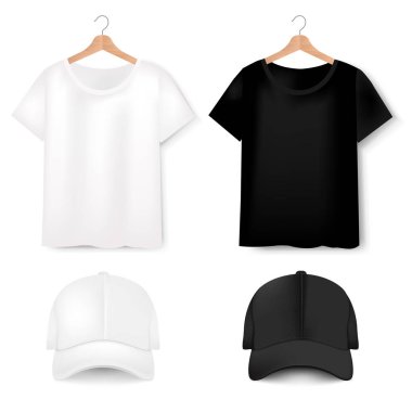 Gradyan Örgü, Vektör İllüstrasyon ile Beyaz Arka Plan Üzerinde T-shirt Ve Beyzbol Cap Ön Görünümler