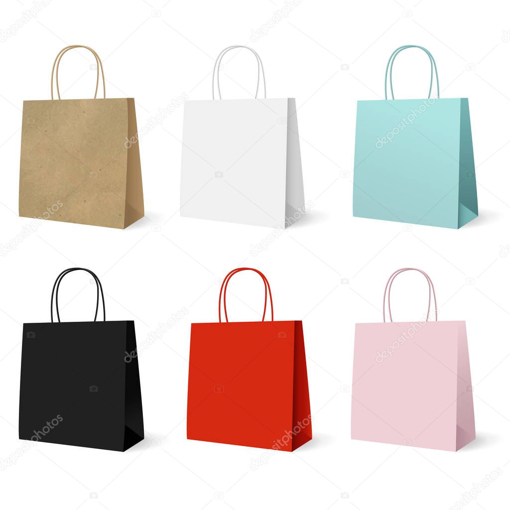 Gift Paper Colorful Bags Set, With Gradient Mesh, Vector Illustration