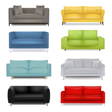 Sofa Big Set Isolated White Background With Gradient Mesh, Vector Illustration  clipart