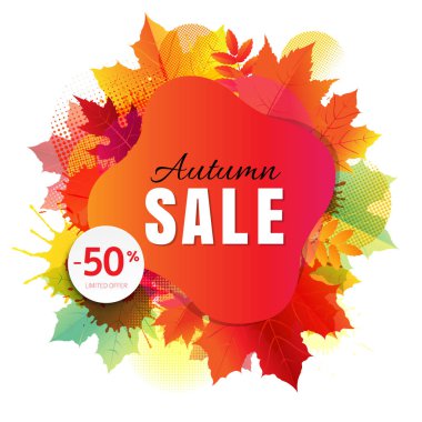 Renkli Lekeli ve Yapraklı Sonbahar İndirimi Afişi