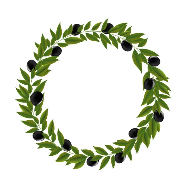 Green Olive Wreath Isolated White Background Illustration — Stock Vector