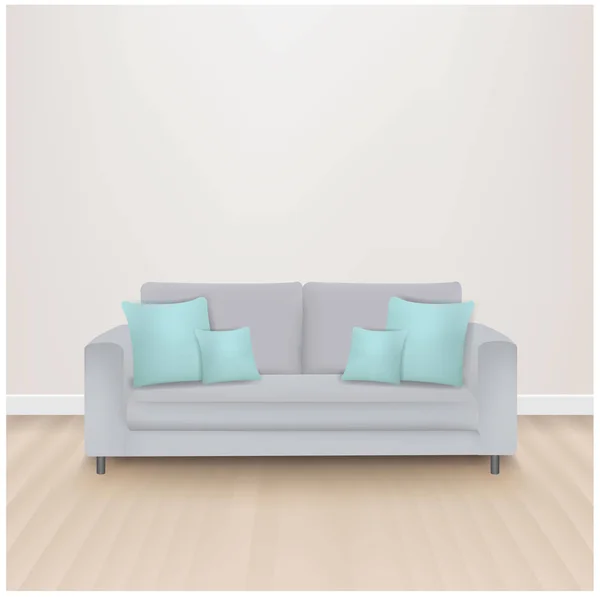 Sofa Bed Mint Pillows Illustration — Stock Vector