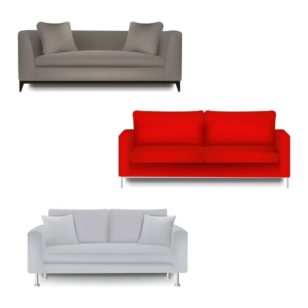 Sofa Big Set Isolated White Background — Stock Vector