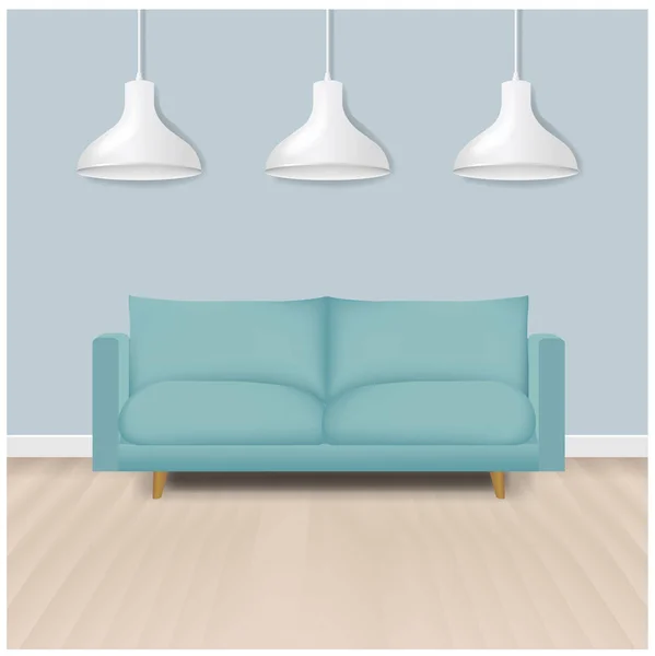 Sofa Met Lams Met Grijze Achtergrond Met Gradiënt Gaas Vectorillustratie — Stockvector