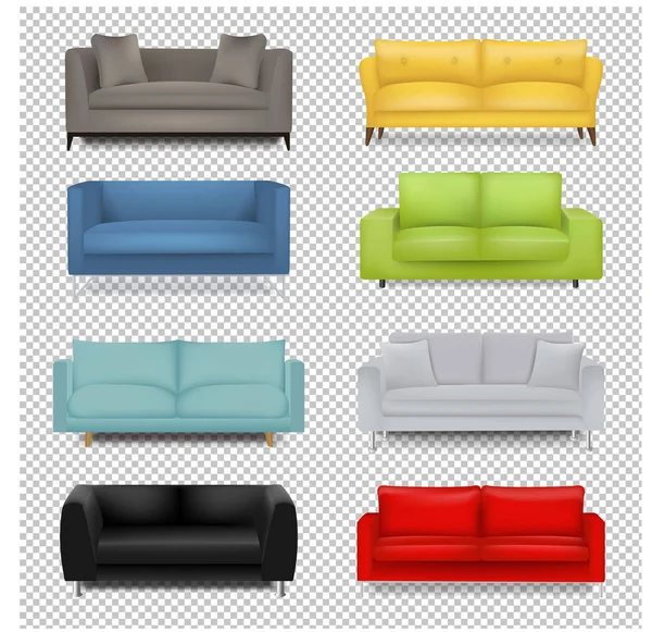 Sofa Großes Set Isolierter Weißer Hintergrund Mit Gradientennetz Vektorillustration — Stockvektor