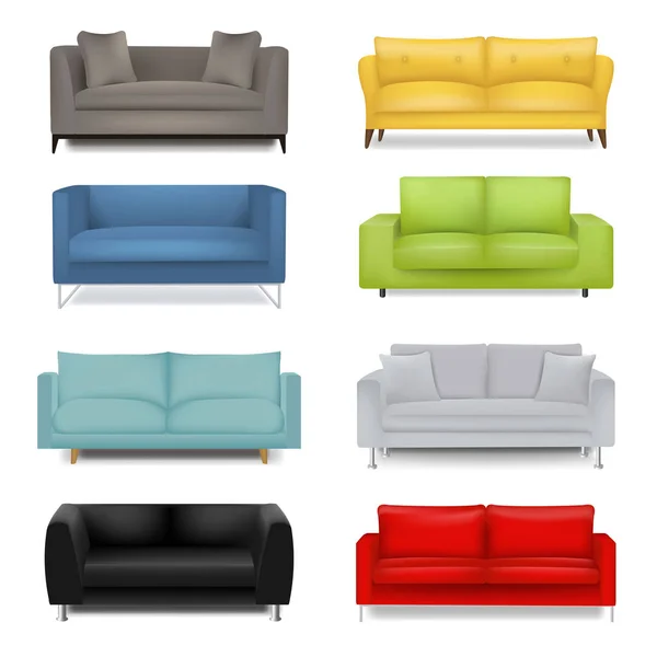 Sofa Großes Set Isolierter Weißer Hintergrund Mit Gradientennetz Vektorillustration — Stockvektor