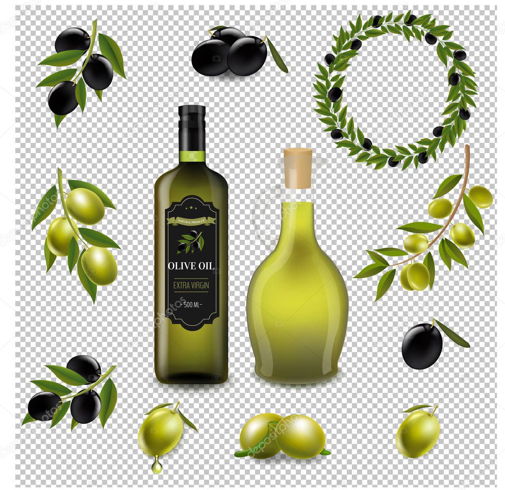 Olive Set With Wreath Isolated White Background With Gradient Mesh, Vector Illustration 