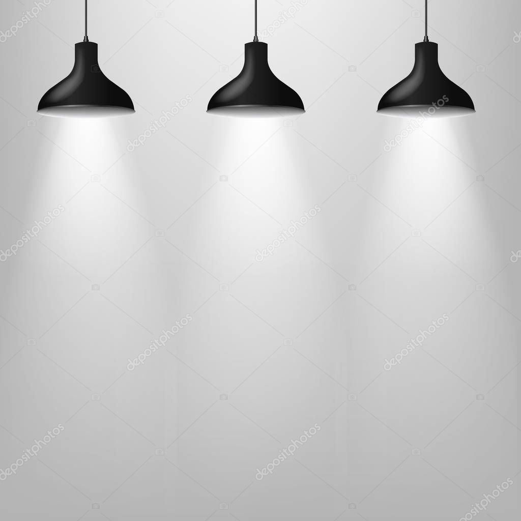 Black Lamp With Grey Wall With Gradient Mesh, Vector Illustration