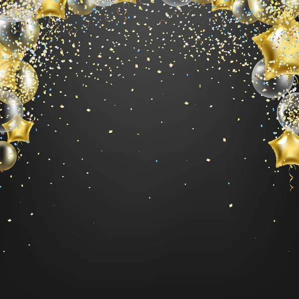 Cartão Parabéns Com Balões Dourados Com Malha Gradiente Ilustração Vetorial —  Vetores de Stock