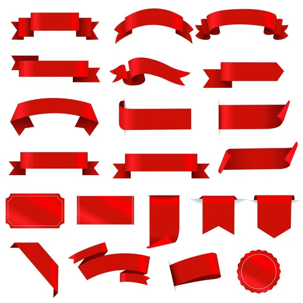 Red Labels Ribbon Set Fehér Háttér — Stock Vector