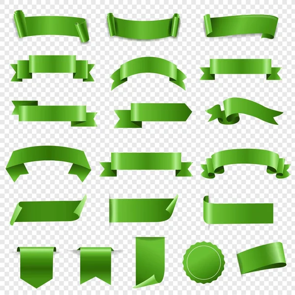 Green Ribbon Set en etiketten Transparante achtergrond — Stockvector