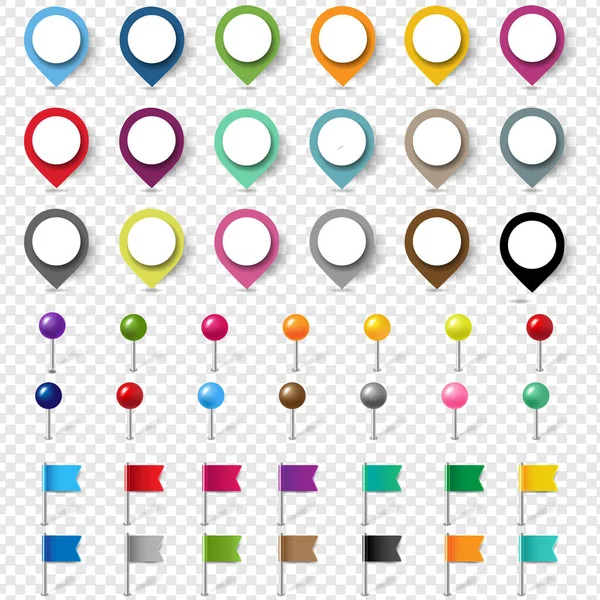 Emplacement coloré Pin Set isolé fond transparent — Image vectorielle