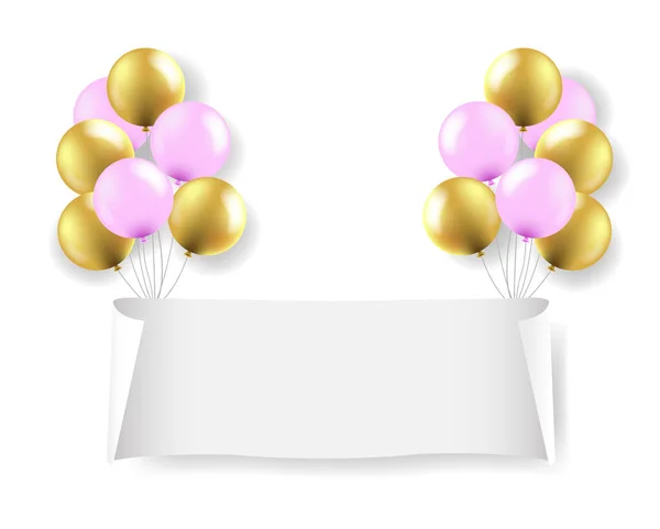 Banner de papel blanco con globos blancos Fondo transparente — Vector de stock